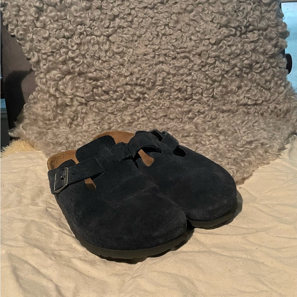 Birkenstock Boston Unisex Navy Suede Soft Footbed Slip-Ons Comfort Shoes size 40